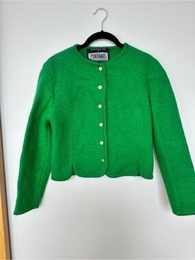 Emerald Green Scalloped Hem Button Cardigan Pure Wool